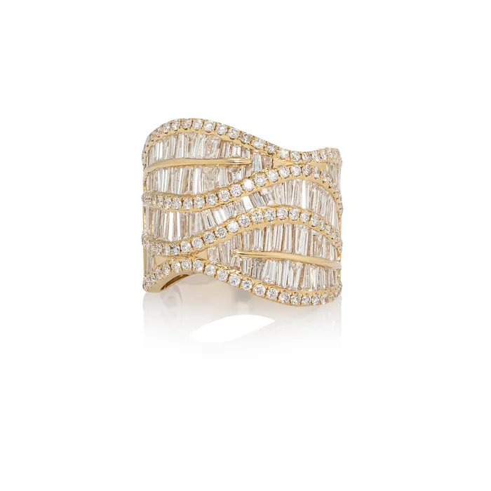 RACHEL LYNN CHICAGO Rings Yellow Gold Diamond Baguette Wave Ring