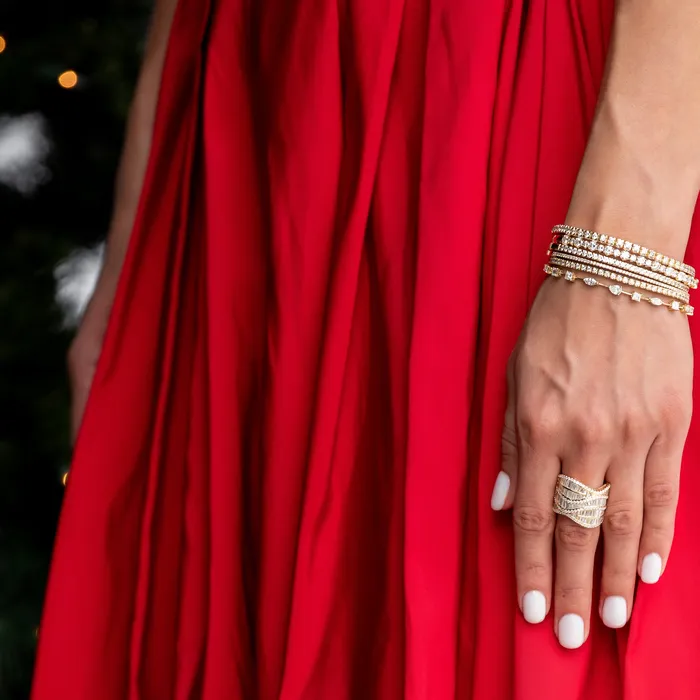 RACHEL LYNN CHICAGO Rings Yellow Gold Diamond Baguette Wave Ring