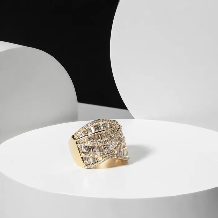RACHEL LYNN CHICAGO Rings Yellow Gold Diamond Baguette Wave Ring
