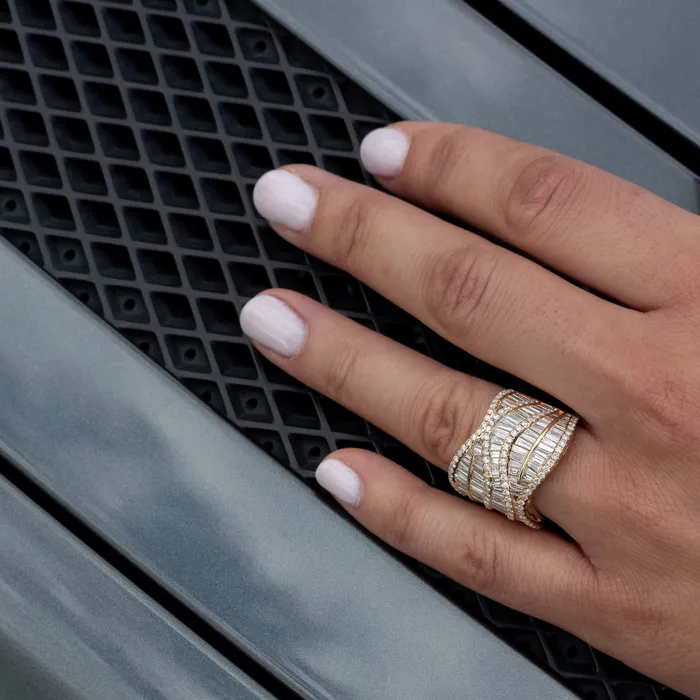 RACHEL LYNN CHICAGO Rings Yellow Gold Diamond Baguette Wave Ring