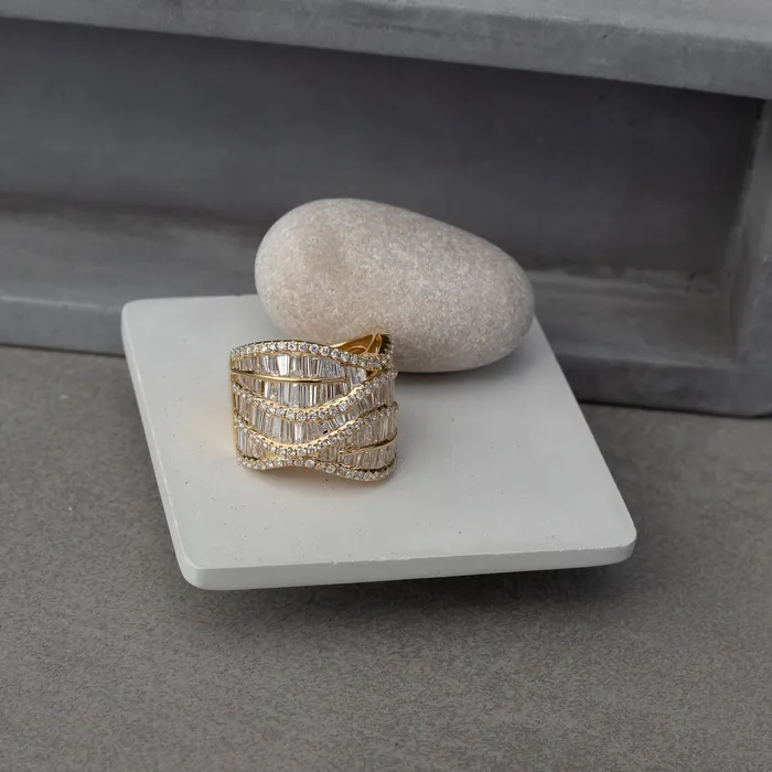 RACHEL LYNN CHICAGO Rings Yellow Gold Diamond Baguette Wave Ring
