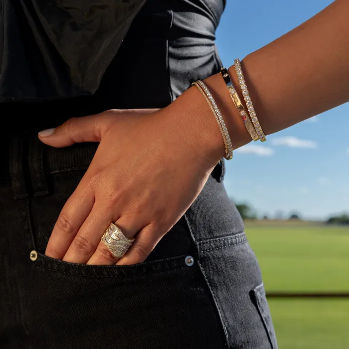 RACHEL LYNN CHICAGO Rings Yellow Gold Diamond Baguette Wave Ring