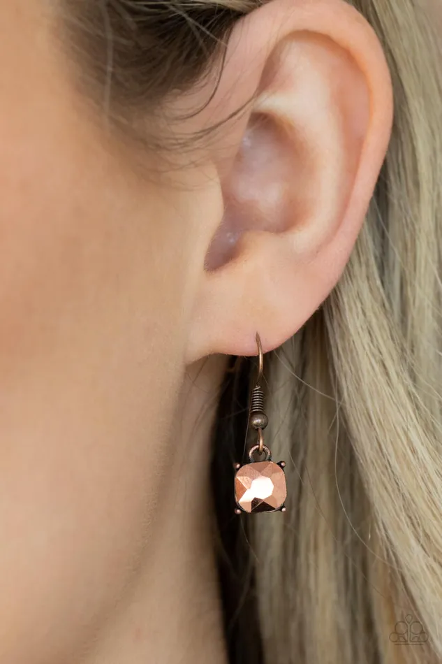 Radiance Squared Copper Paparazzi Accessories Earrings