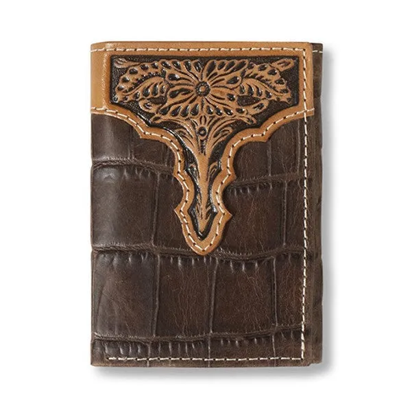 Rings ARIAT TRIFOLD WALLET CROC FLORAL EMBOSSED BROWN M F WESTERN PRODUCTION INC Rings ARIAT TRIFOLD WALLET CROC FLORAL EMBOSSED BROWN M F WESTERN PRODUCTION INC