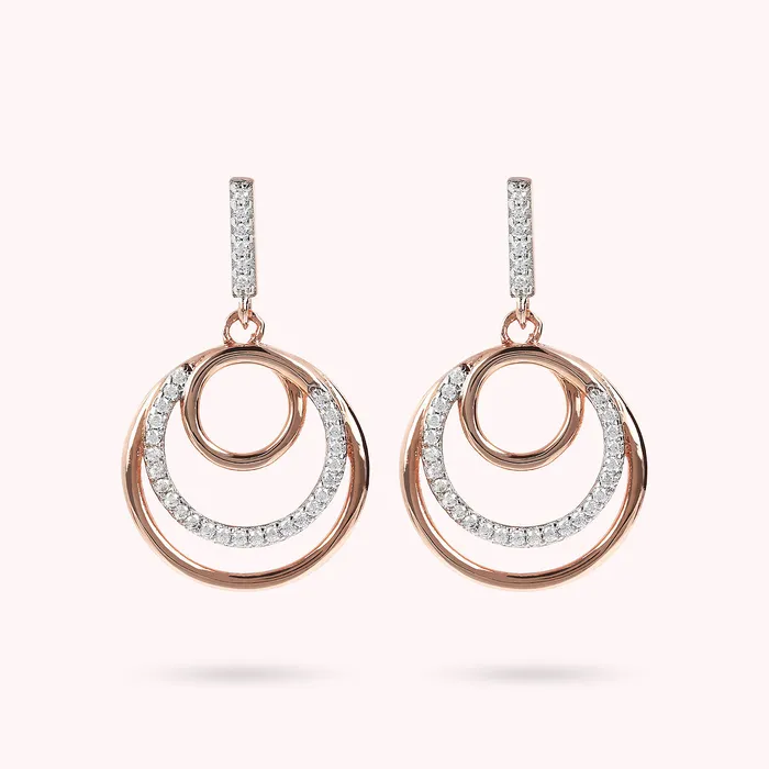 Rings Bronzallure Orecchini Pendenti a Triplo Cerchio e Pav