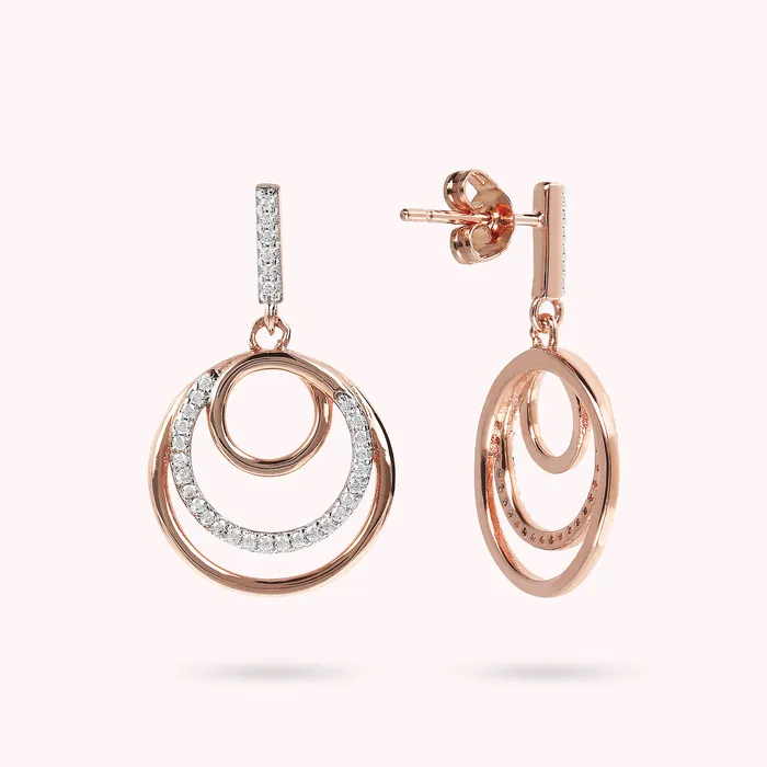 Rings Bronzallure Orecchini Pendenti a Triplo Cerchio e Pav