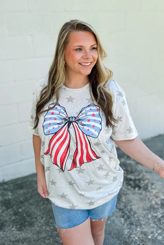 Rings JL Franklins USA Bow Graphic Tee Neutral Stars
