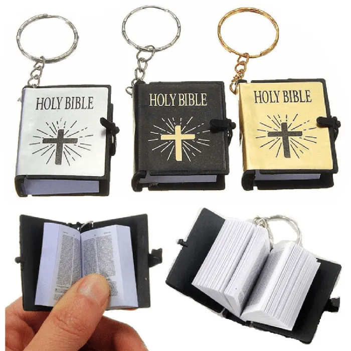 Rings Mini Holy Bible Keyring with Real Paper Lords Guidance