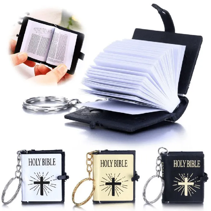 Rings Mini Holy Bible Keyring with Real Paper Lords Guidance