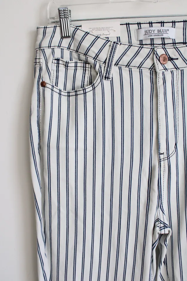 Rings NEW Judy Blue Super Flare White Blue Striped Jeans 13 Judy Blue