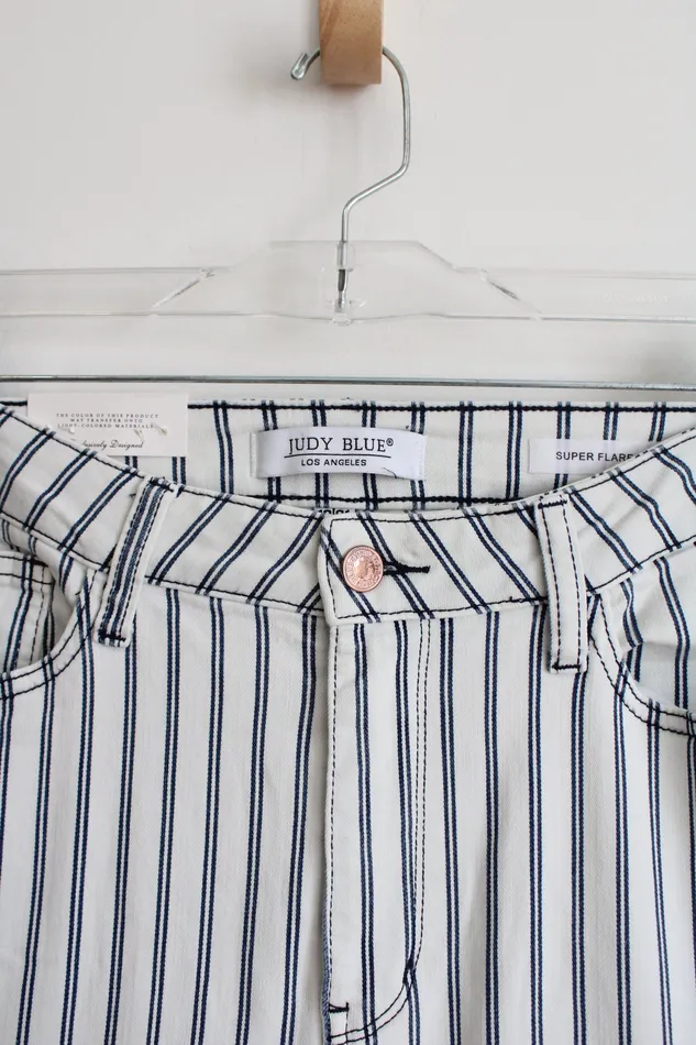 Rings NEW Judy Blue Super Flare White Blue Striped Jeans 13 Judy Blue