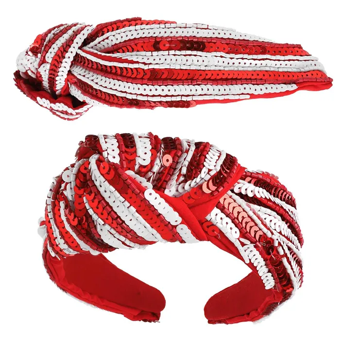 Something Special LA Rings RED AND WHITE SEQUIN STRIPED TOP KNOTTED EMBELLISHED HEADBAND Something Special LA Rings RED AND WHITE SEQUIN STRIPED TOP KNOTTED EMBELLISHED HEADBAND