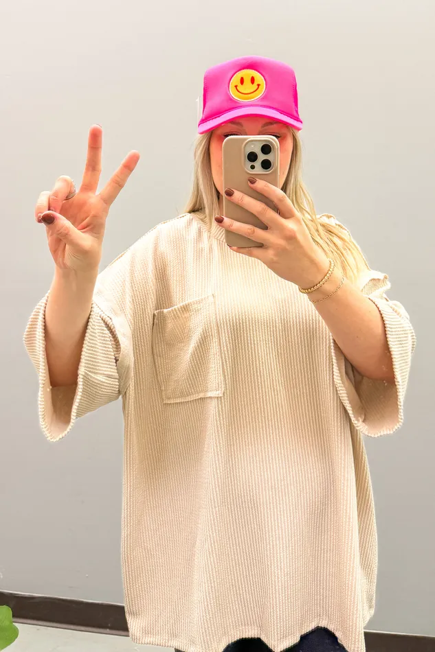 Stylive Earrings Marcy Oversized Ribbed Tunic Top Taupe