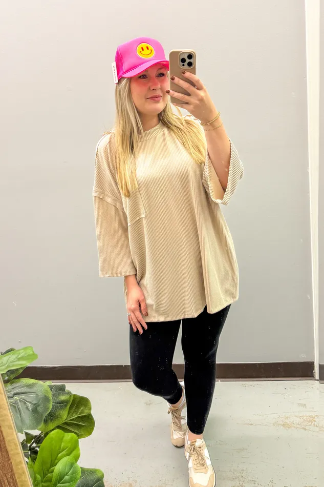 Stylive Earrings Marcy Oversized Ribbed Tunic Top Taupe