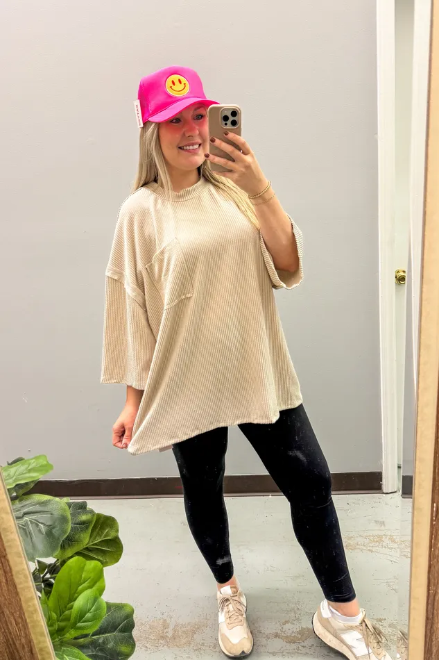 Stylive Earrings Marcy Oversized Ribbed Tunic Top Taupe
