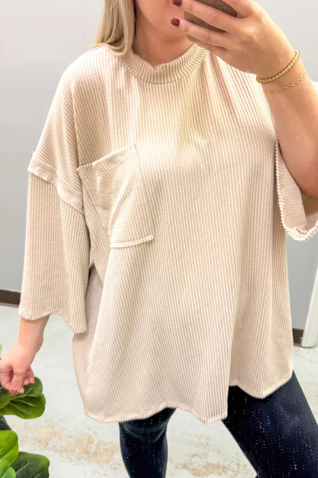 Stylive Earrings Marcy Oversized Ribbed Tunic Top Taupe