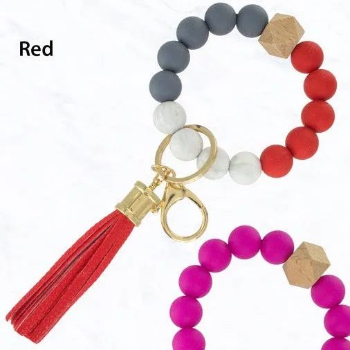 The Chandelier Rose Boutique Color Silicone Beaded Key Ring Keychain GREYRED Rings