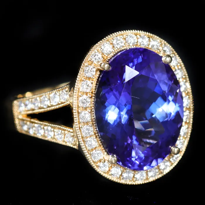 The Gem House Rings 14K Yellow Gold 639 Carat Tanzanite and Diamond Ring