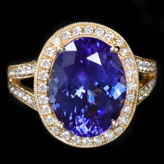 The Gem House Rings 14K Yellow Gold 639 Carat Tanzanite and Diamond Ring