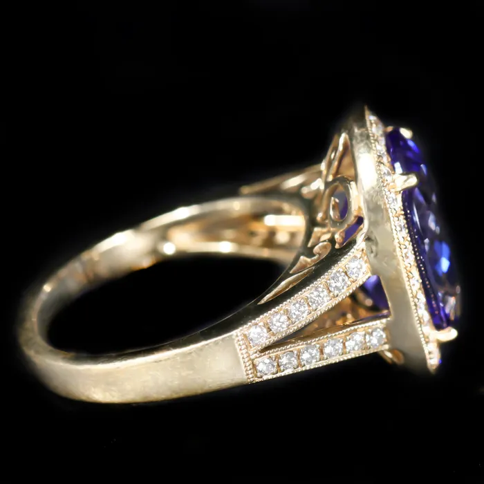 The Gem House Rings 14K Yellow Gold 639 Carat Tanzanite and Diamond Ring