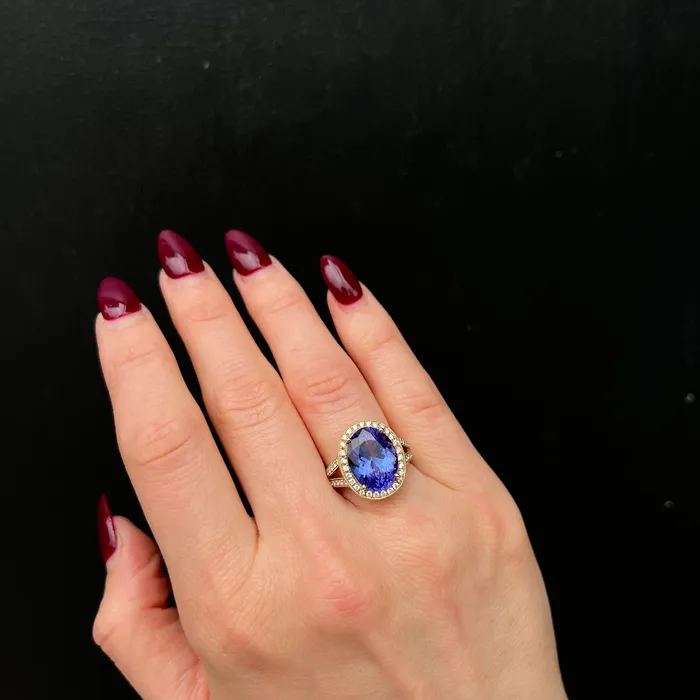 The Gem House Rings 14K Yellow Gold 639 Carat Tanzanite and Diamond Ring