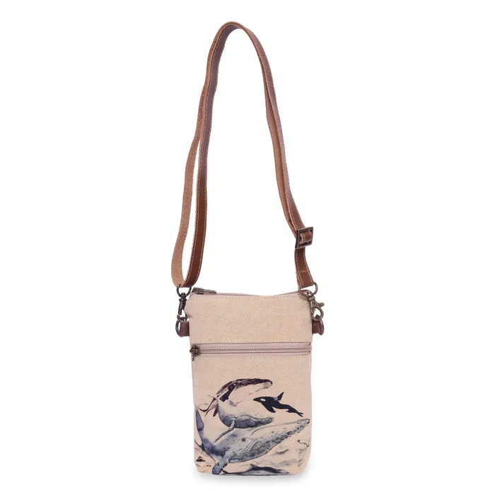 VILLA2INC Necklaces Cott N Curls Ocean Life Whales Slim Cotton Canvas Sling Cellphone Bag
