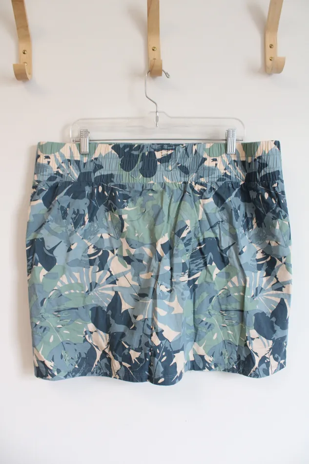 Zuda Rings Zuda Blue Green Leaf Patterned Skort XL