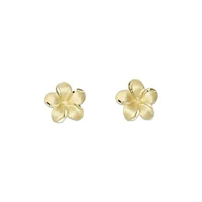 14KT Solid Yellow Gold Kirida 8mm Plumeria Stud Earrings Rosa Marianas Earrings