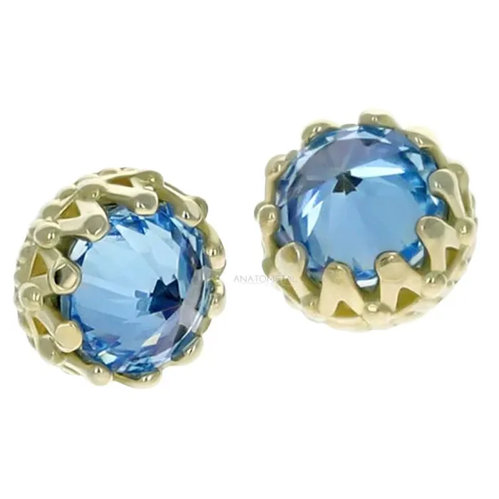 6mm King Crown Threaded End in Yellow Gold with ReverseSet BrilliantCut Gem Anatometal Rings