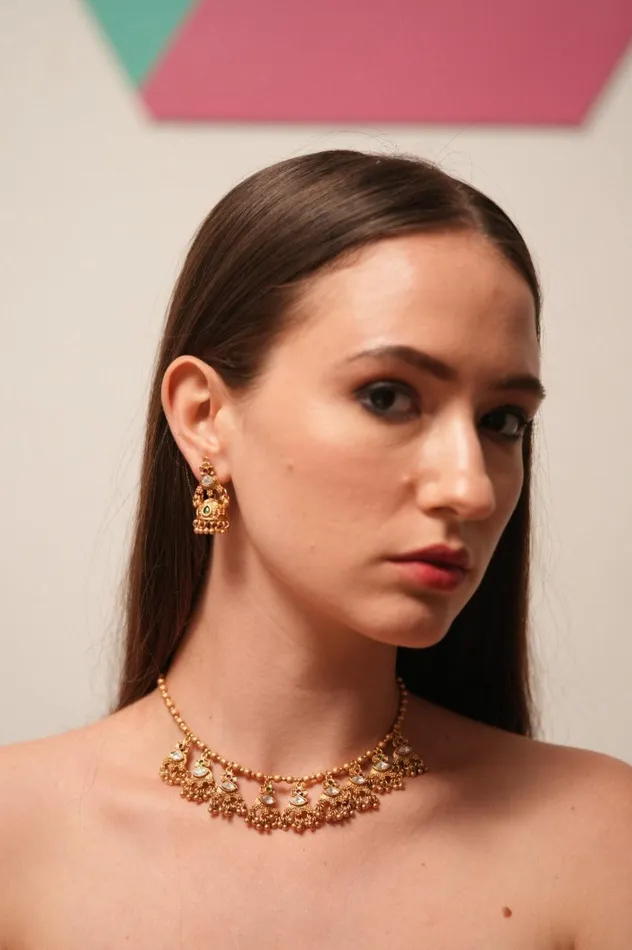 Ambika Single Line Gold Necklace Set Sone pe Suhaga Collection Attrangi Necklaces