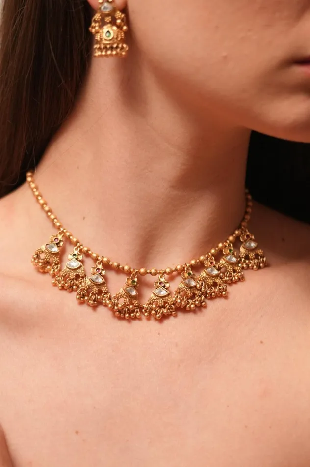 Ambika Single Line Gold Necklace Set Sone pe Suhaga Collection Attrangi Necklaces