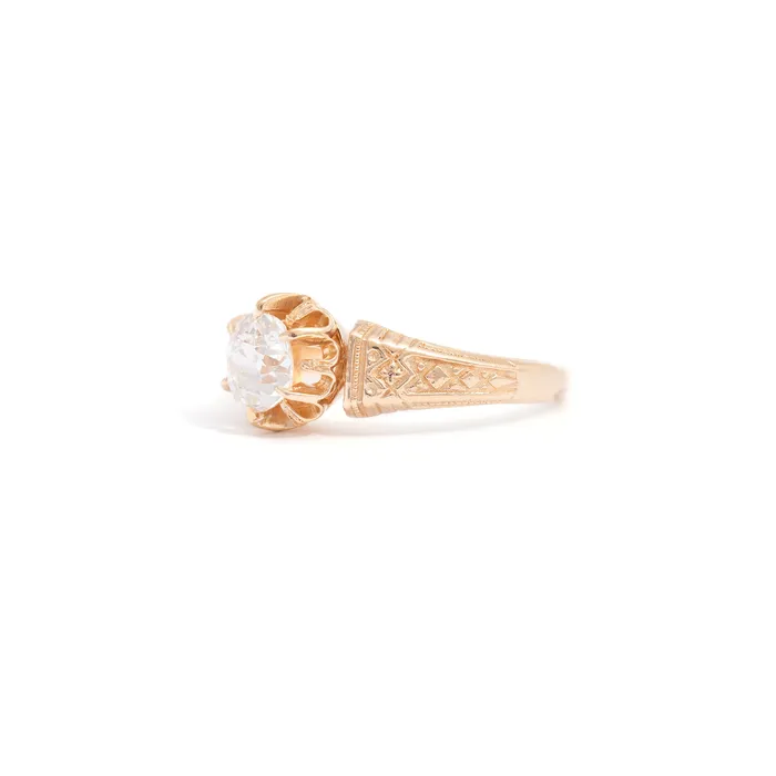 Antique Rings Victorian 085 Carat Old Mine Cut Diamond and 14k Gold Ring