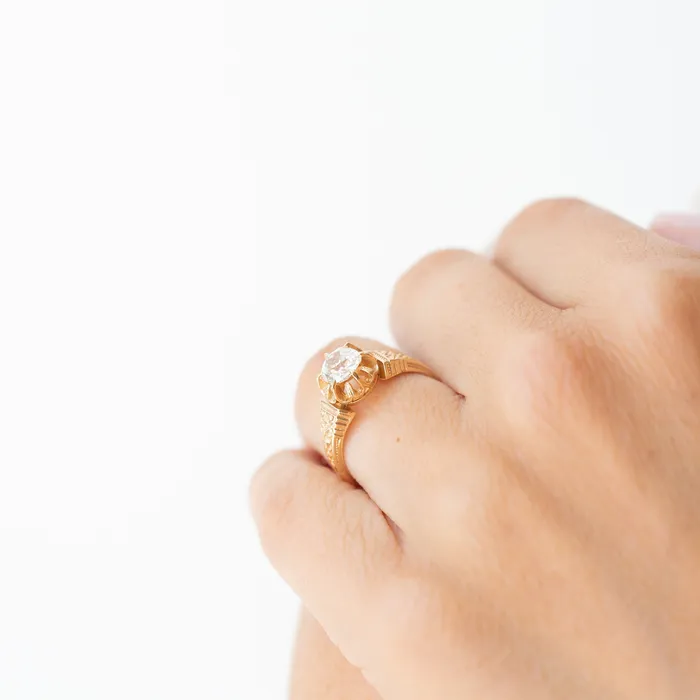 Antique Rings Victorian 085 Carat Old Mine Cut Diamond and 14k Gold Ring