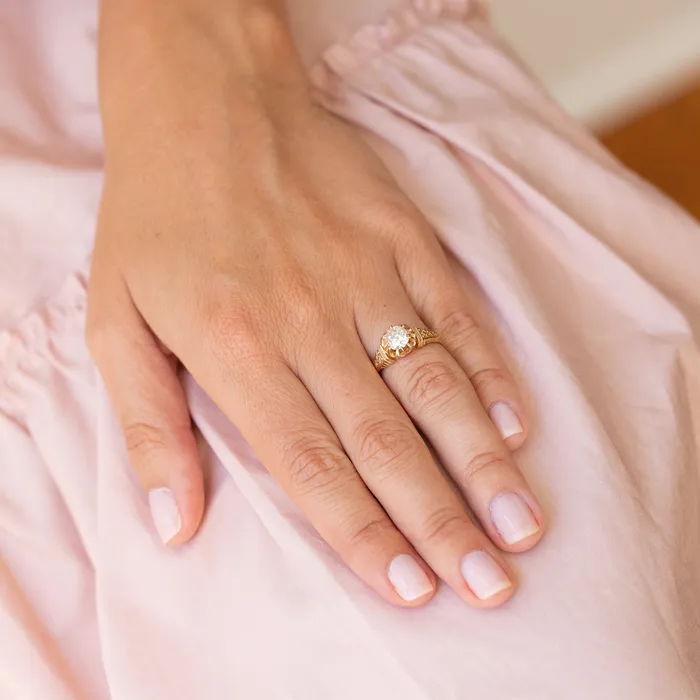 Antique Rings Victorian 085 Carat Old Mine Cut Diamond and 14k Gold Ring