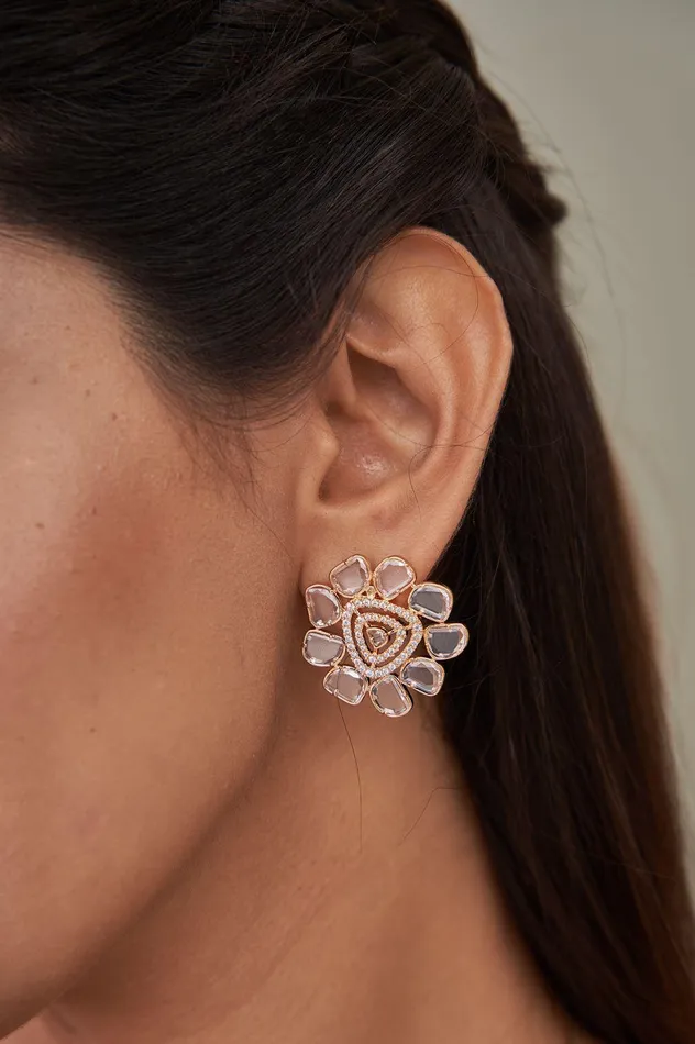 Attrangi Earrings Bella Pendant Set in Rose Cut Diamonds