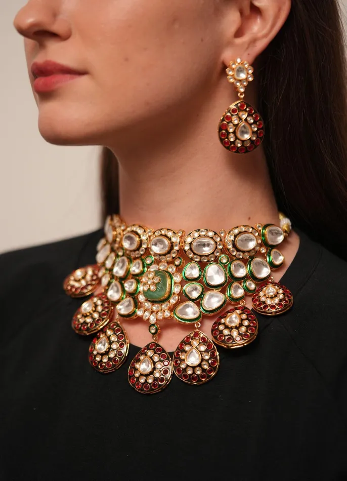 attrangi Earrings Polki Meenakari Bridal Choker Set
