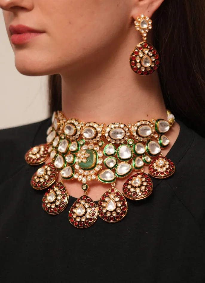 attrangi Earrings Polki Meenakari Bridal Choker Set