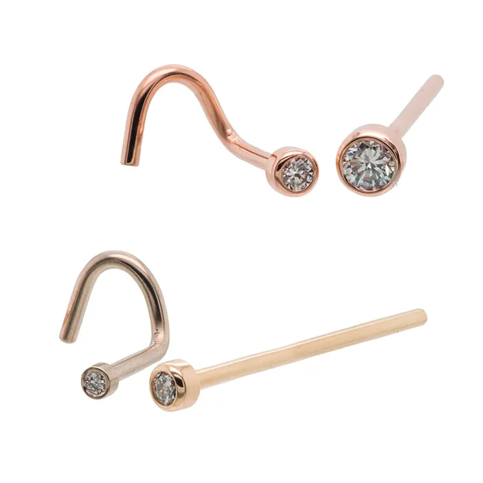 BezelSet Nostril Screw in Gold with DIAMOND Body Vision BVLA Earrings