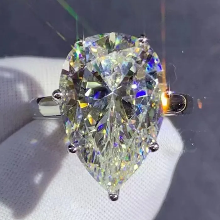 BIG 8 Carat KM Colorless Pear Cut Moissanite Ring 7 Prong Solitaire VVS Leyloon Jewelry Rings BIG 8 Carat KM Colorless Pear Cut Moissanite Ring 7 Prong Solitaire VVS Leyloon Jewelry Rings