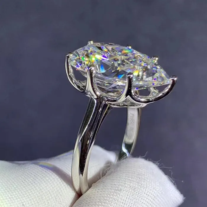 BIG 8 Carat KM Colorless Pear Cut Moissanite Ring 7 Prong Solitaire VVS Leyloon Jewelry Rings