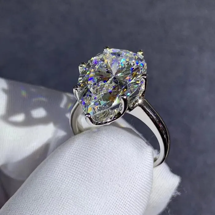 BIG 8 Carat KM Colorless Pear Cut Moissanite Ring 7 Prong Solitaire VVS Leyloon Jewelry Rings