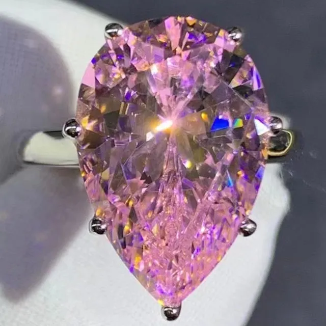 BIG 8 Carat KM Colorless Pear Cut Moissanite Ring 7 Prong Solitaire VVS Leyloon Jewelry Rings