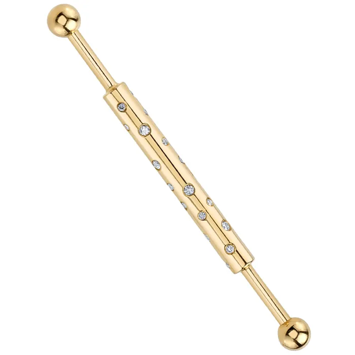 Body Vision BVLA Celestial Industrial Barbell in Gold with DIAMONDS Earrings Body Vision BVLA Celestial Industrial Barbell in Gold with DIAMONDS Earrings