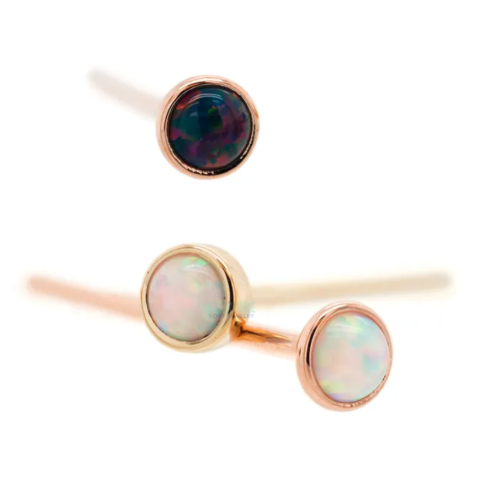 Body Vision BVLA Earrings 3mm Opal in Cup Setting Nostril Screw in Gold