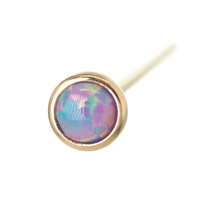 Body Vision BVLA Earrings 3mm Opal in Cup Setting Nostril Screw in Gold