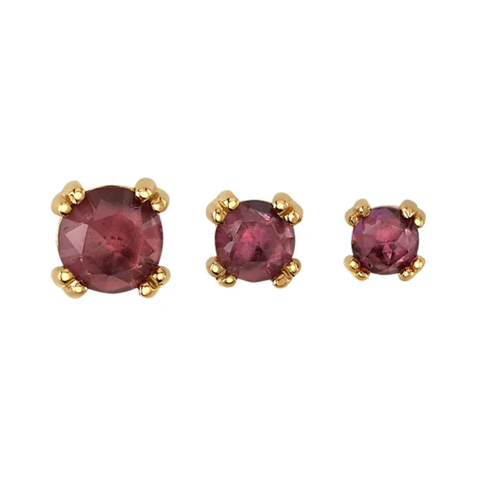 Body Vision BVLA Earrings Rose Cut Rhodolite Prong Set Threaded End in Gold
