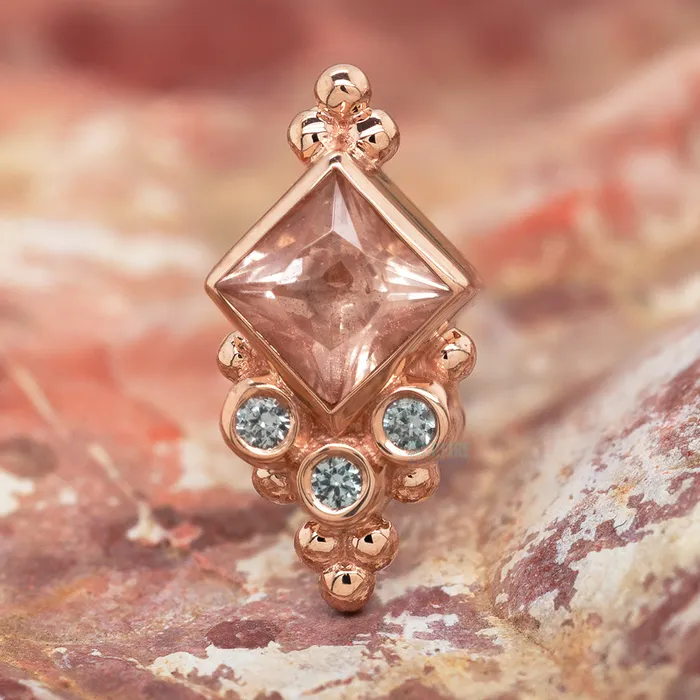 Body Vision BVLA Earrings Sarai Princess Threaded End in Gold with Oregon Sunstone Grey Sapphires