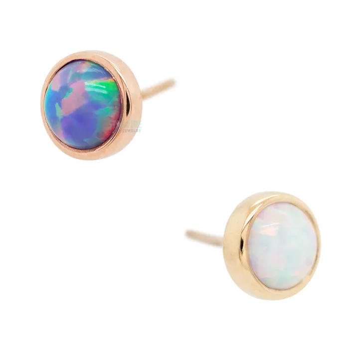 Body Vision BVLA Earrings threadless 3mm Round Opal Pin in Gold Cup