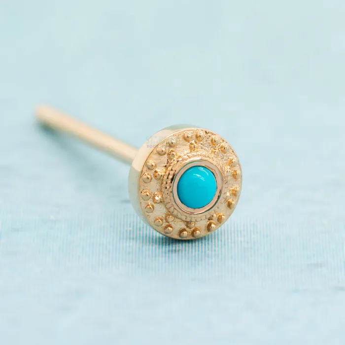 Body Vision BVLA Earrings Tiny Nanda Nostril Screw in Gold with Turquoise
