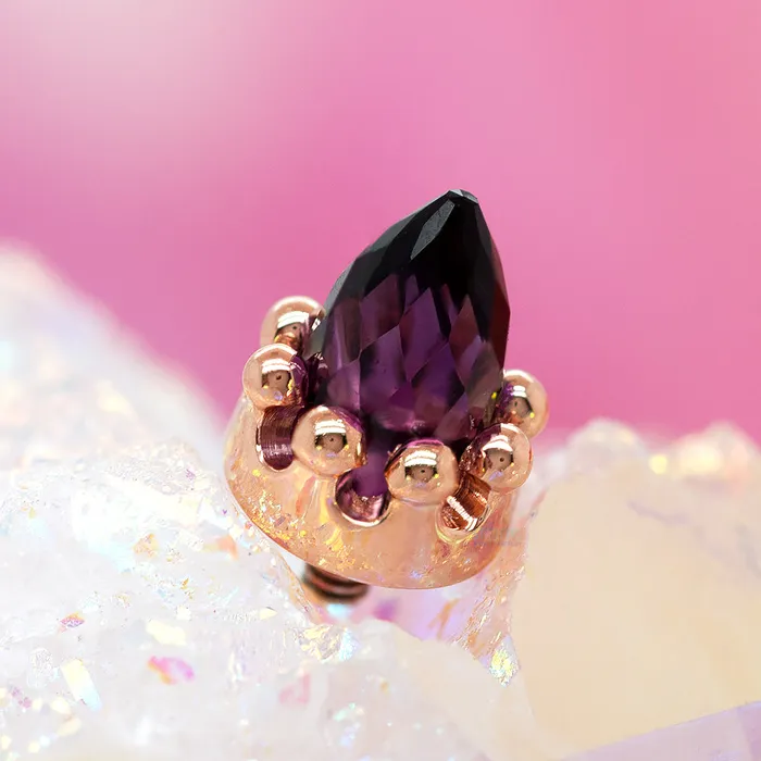Body Vision BVLA Necklaces Crown Bullet Threaded End in Gold with Faceted Amethyst